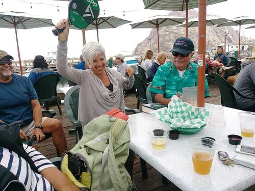 Players celebrating after a pickleball session in Morro Bay