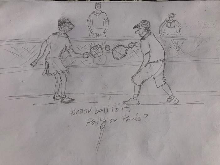 Hand-drawn cartoon: Whose ball is it, Patty or Paul?